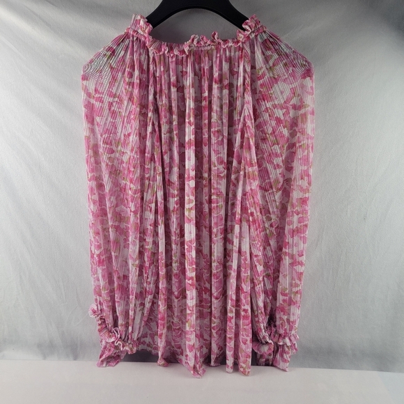 Vince Camuto sheer blousy loose fit floral vneck ruffle trim top Size 2XL - Picture 5 of 8